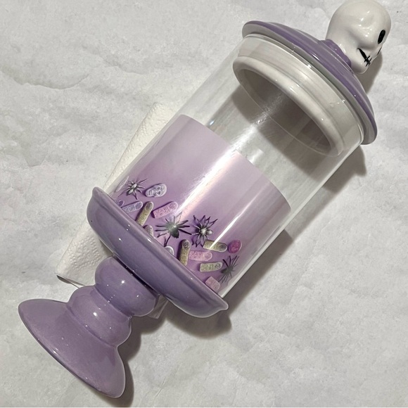 Cobwebs & Cauldrons Halloween Skeleton Glass Candy Jar Purple - Picture 7 of 12